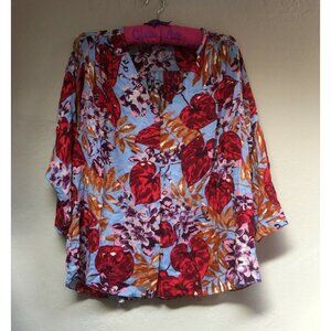 Hofmann Copenhagen Womens NAOMI Shirt Pacific Print 3/4 Sleeve Top Size 42 Multi